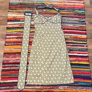 Susana Monaco Floral Midi Dress with Belt - Cream and Blue